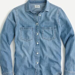 J Crew Chambray Shirt Women’s 4 Light Wash Denim Button Down Classic Casual